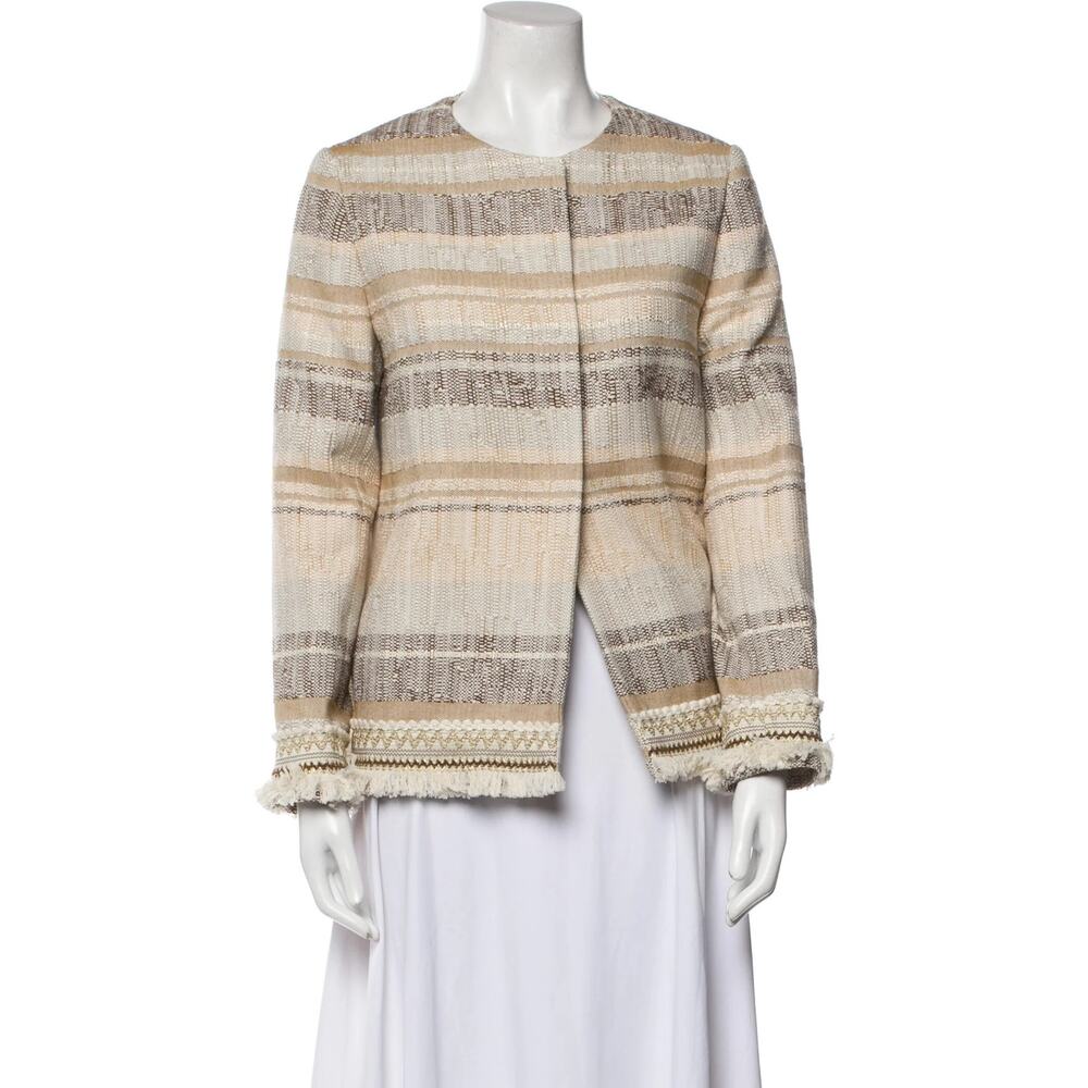 PAUL STUART Italy‎ 6 Tweed Pattern Evening Jacket Women's Blazer Snap Fringe EUC